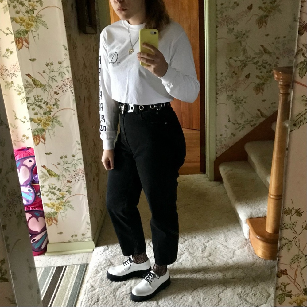 Black High Waisted Straight Leg Cropped Mom Jeans